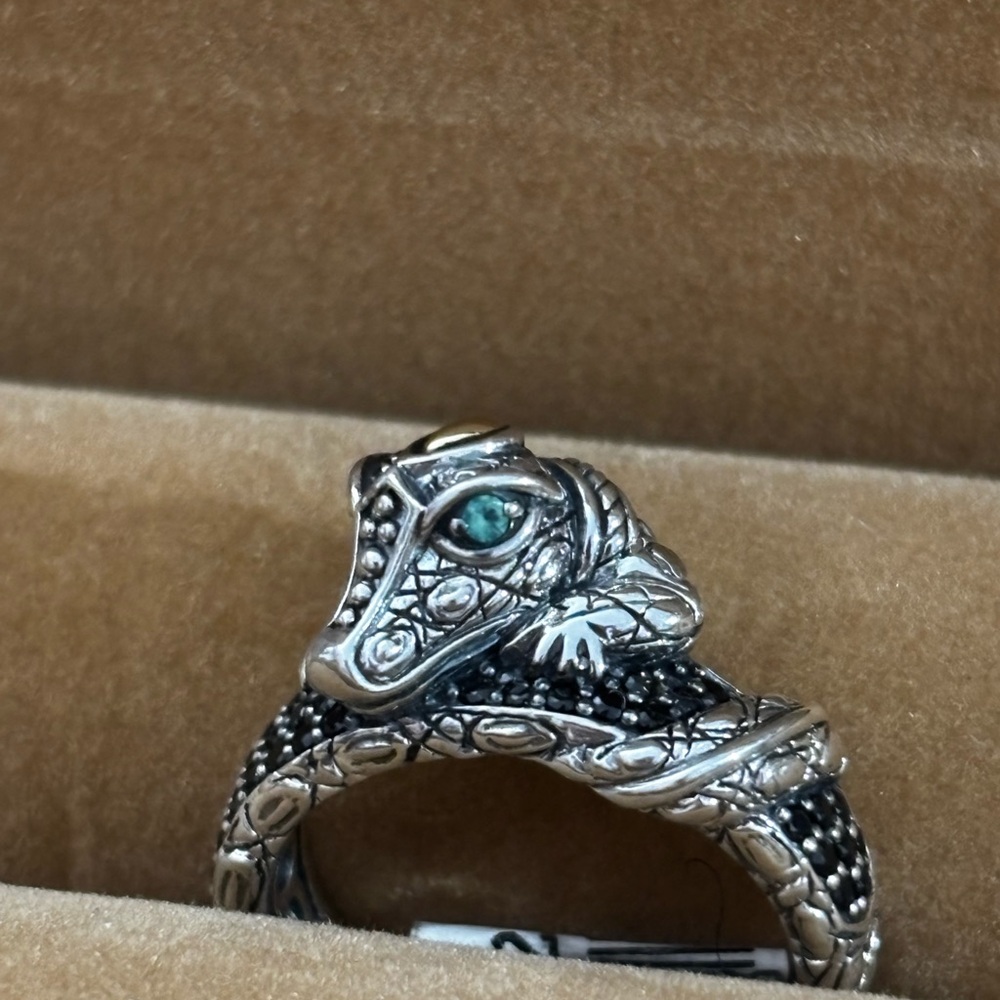 Jai John Hardy Silver 14k Black spinel pave Crocodile Ring with green eye 8 - Picture 4 of 4